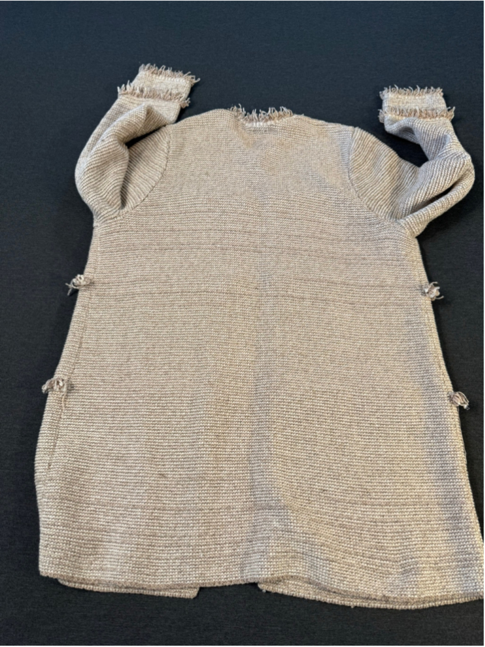 Chico's Fringe Tweed Open Front Longline Cardigan Beige Gold Metallic 3 / XL - Picture 3 of 7